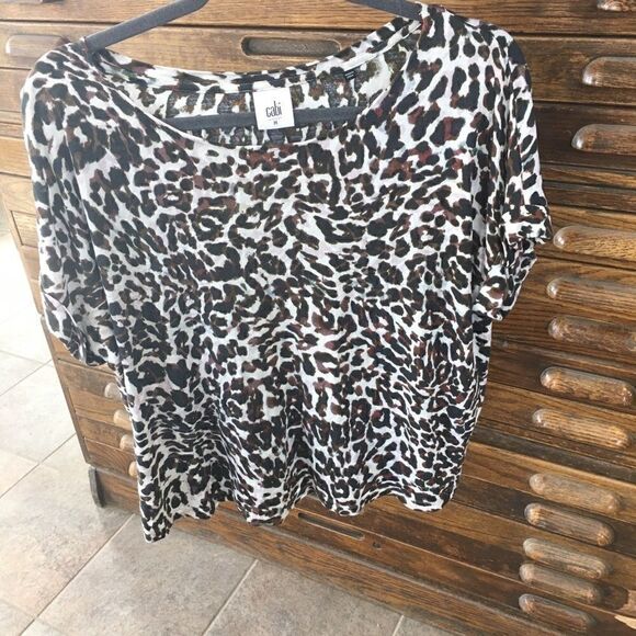 Cabi | Animal Print Crop Short Sleeve Tee 3414 | M - Picture 4 of 8